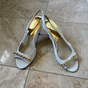 Michael Kors White Slingback Heels with Gold Stud Accents Size 8.5